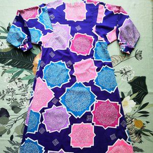 VTG Mc Inerny Womens Asian Themed Hawaiian Maxi Dress Geometric Vibrant Print S